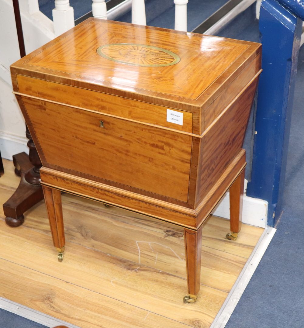 A Sheraton revival satinwood, marquetry and tulipwood banded cellaret, early 20th century, W.53cm, D.38cm, H.65cm